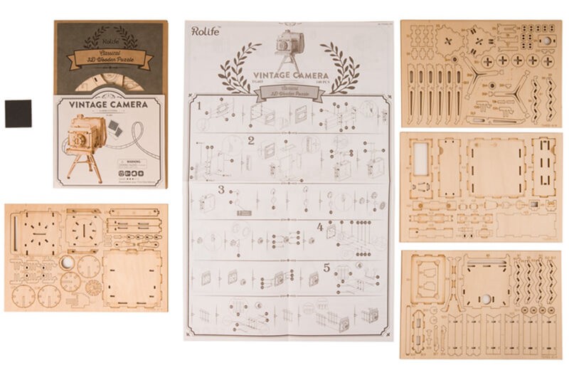 Puzzle 3D Appareil photo vintage Robotime Rolife Puzzle 3D Enfant en bois